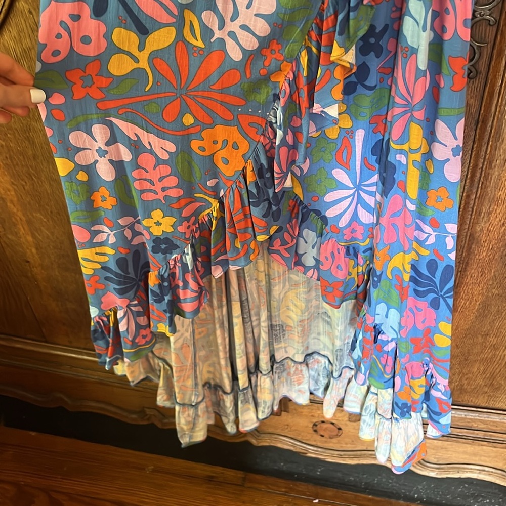 Sugarlips Floral Short Sleeve Wrap Maxi Dress - Blue Multicolor Size Small NWT - Picture 7 of 15